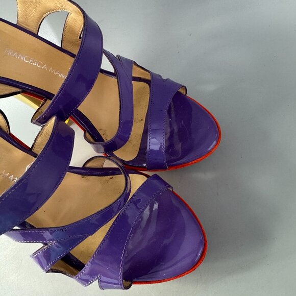 Francesca Mambrini Purple Patent Leather Strappy Platform Heels - Picture 13 of 14
